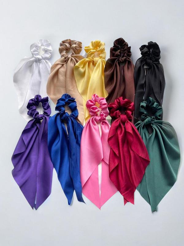 Summer Simple Plain Satin Hair Tie, Solid Color Ponytail Hair Tie, Fashion Hair Ties, Y2k Accessories for Women & Girls, Scrunchie Scarf