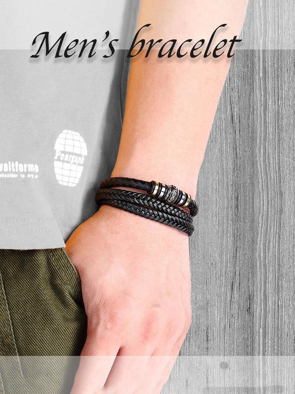 Fashion Braided Layered Bracelet with Rose Flower & Gift Box, Matching Bracelets, Fashion Jewelry, Trendy All-match Matching Bracelet, Gifts for Him,  Men Accessories