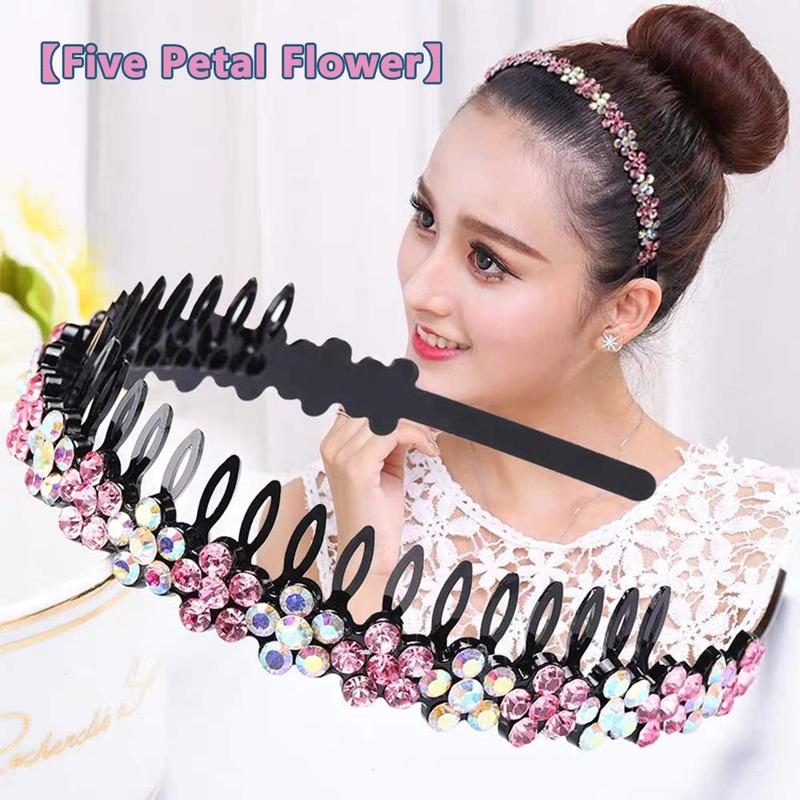 6 Pack Wave Rhinestone  Comb Headbands for Women, CORGIMHZ Flower Crystal Hairband Hair Hoop with  Non-Slip Hard Plastic 3 Pattern (Shiny 6 Colors)