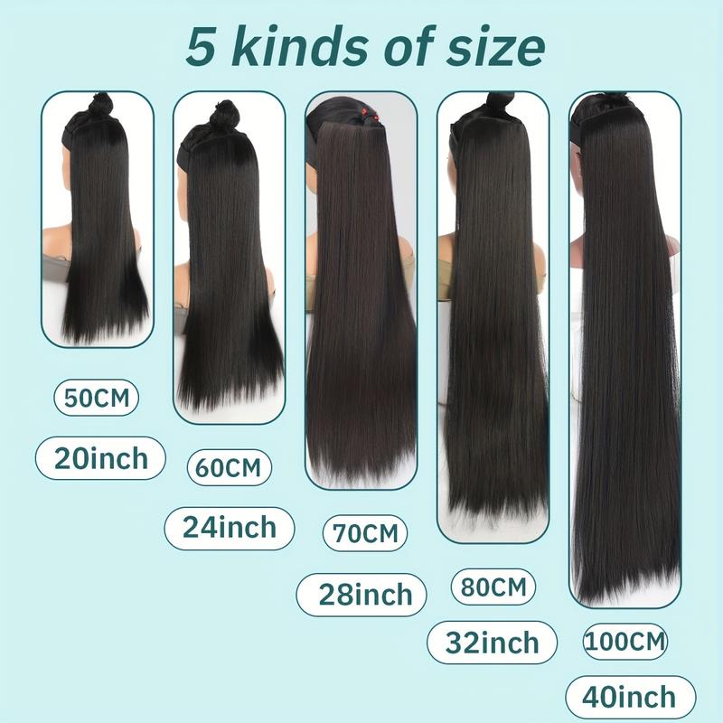 Black Extra Long Straight Hair Extension, 20-40 Inches 5-Clip Hair Extension, Heat Resistant Wig Set, Suitable for Women Music Festivals, Parties, Role Playing, Black Friday, Holidays and Daily Use