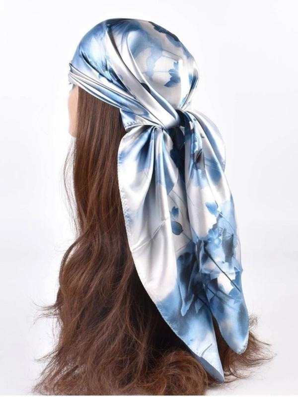 Women's Floral Print Square Scarf, Elegant Fashionable Headscarf for Daily Wear, Casual Trendy Satin Scarf for Summer