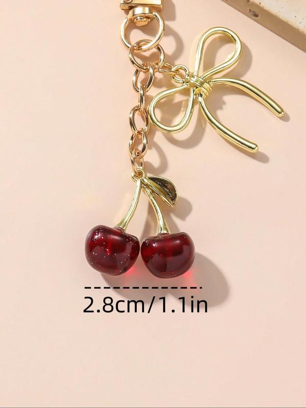 Cute Cherry & Bowknot Design Keychain, Fashionable Keychain for Women & Girls, Trendy All-match & Exquisite Keychain for Birthday Gift