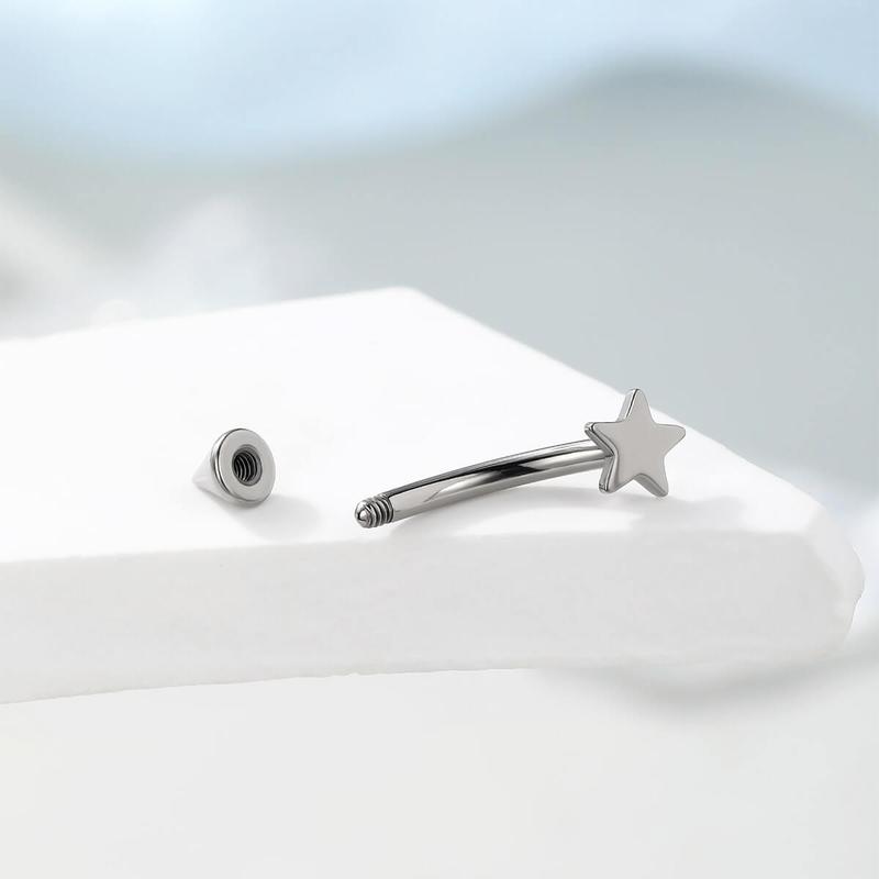 Oufer 16G Titanium Star Top Eyebrow Rook Ring Vertical Labret Stud