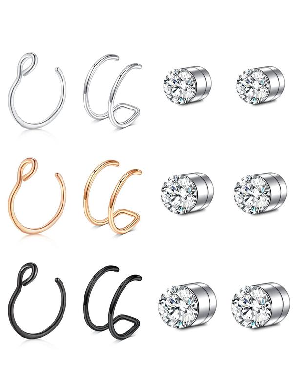 Rhinestone Decorated Nose Ring, Stainless Steel Magnet Nose Ring Jewelry, Body Jewelry for Party, Daily Clothing Decor for Girl, Trendy All-match & Exquisite Jewelry for Birthday Gift