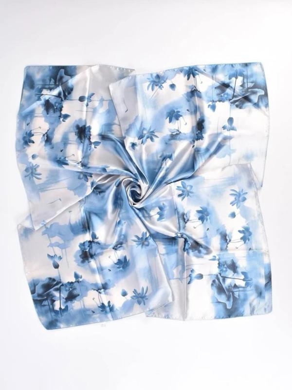 Women's Floral Print Square Scarf, Elegant Fashionable Headscarf for Daily Wear, Casual Trendy Satin Scarf for Summer