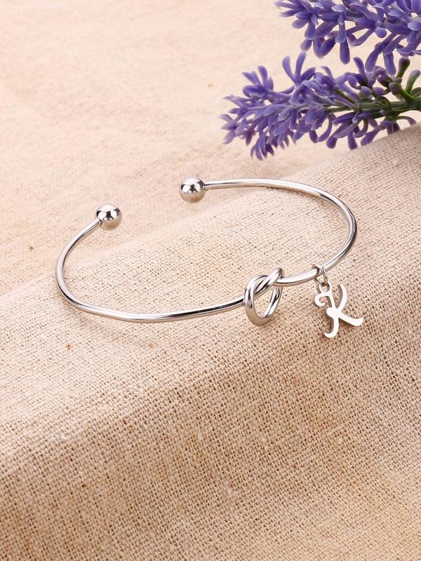 26 Letter Charm Knotted Design Cuff Bracelet, Trendy Fashion Stainless Steel Jewelry Accessories for Men and Women, Creative Party Holiday Gift for Her