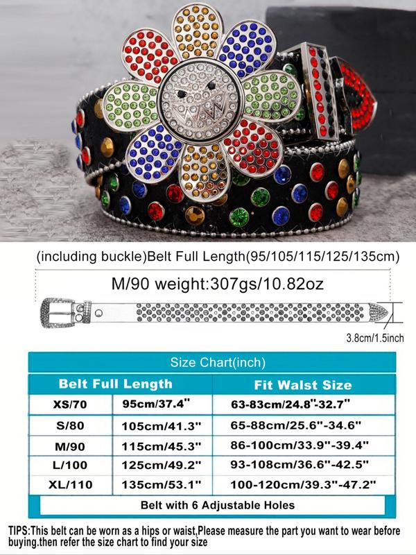 Rhinestone Decorated Flower Design Belt, Fashionable Punk Style Belt for Women & Men, Trendy All-match & Exquisite Belt for Birthday Gift