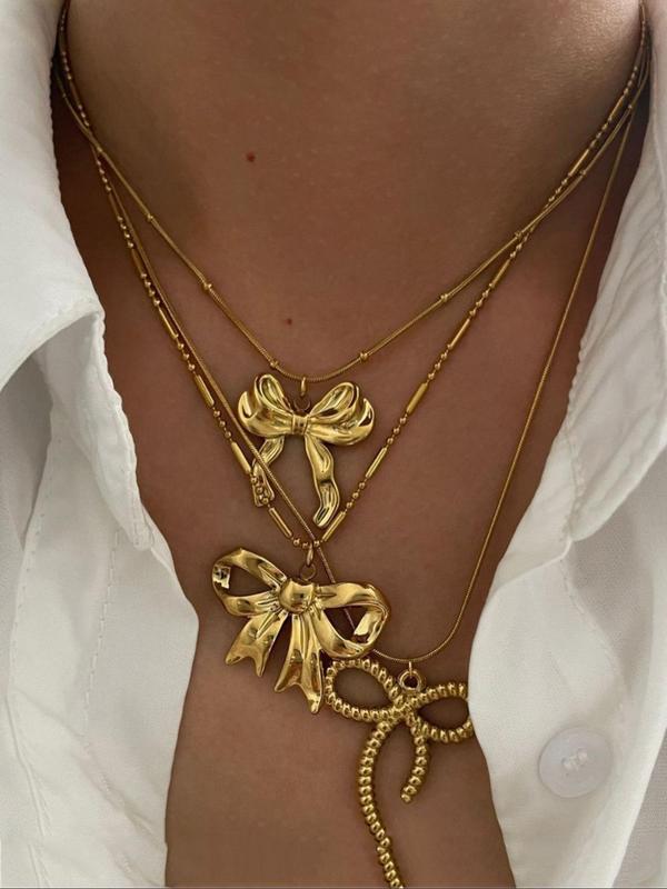 Women's Elegant Bowknot Pendant Necklace Set, Fashion Jewelry for Party, Daily Clothing Decor, Trendy All-match & Exquisite Jewelry for Birthday Gift