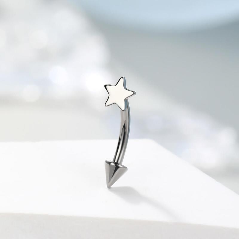 Oufer 16G Titanium Star Top Eyebrow Rook Ring Vertical Labret Stud