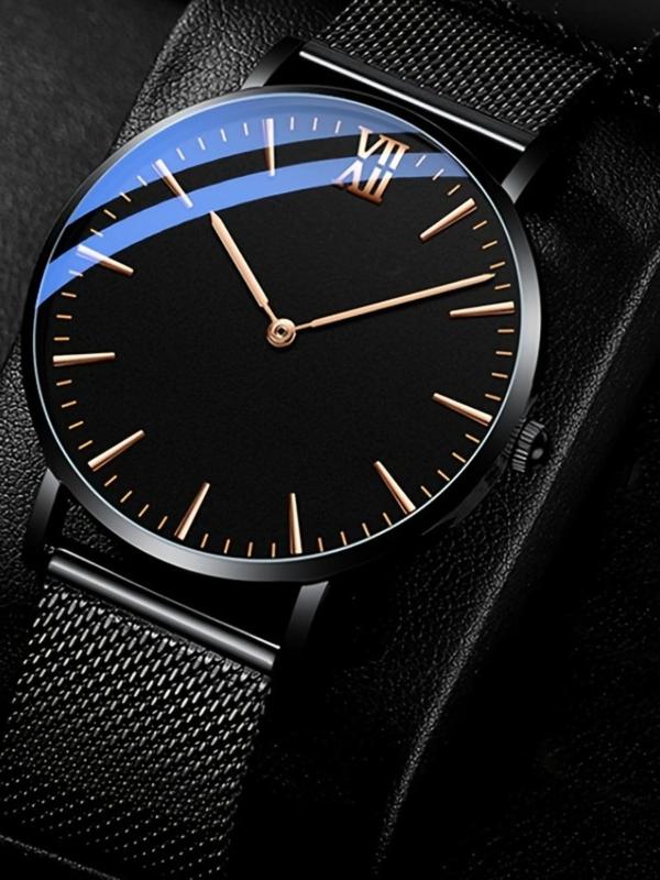 Men's Business Round Dial Analog Quartz Watch, Simple Wristwatch for Men for Party, Daily Clothing Decor, Trendy All-match & Exquisite Watch for Birthday Gift without Box