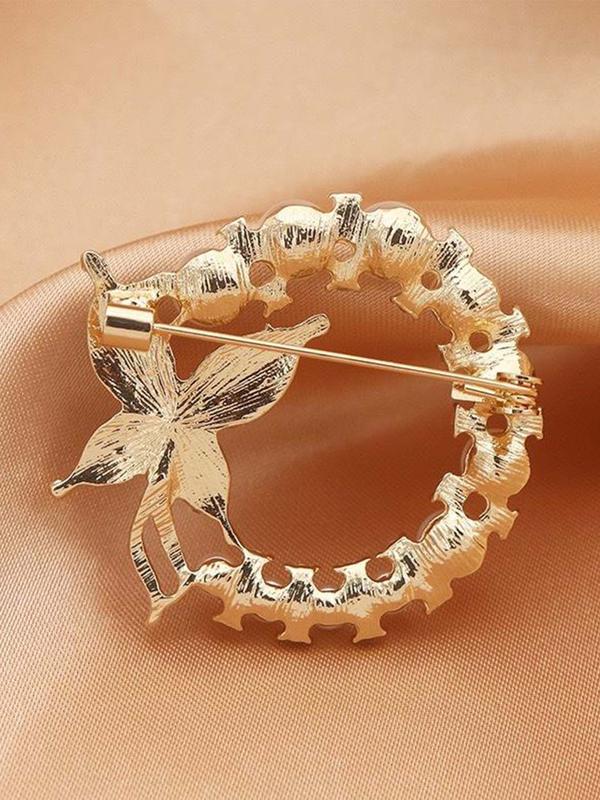 Elegant Faux Pearl & Rhinestone Decorated Butterfly Design Brooch Pin, Clothes Accessories for Women, Perfect Accessory for Fixed Clothes and Corsages