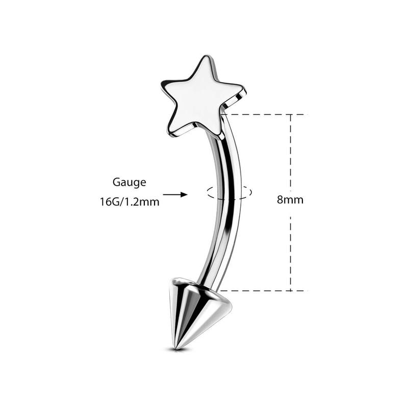 Oufer 16G Titanium Star Top Eyebrow Rook Ring Vertical Labret Stud