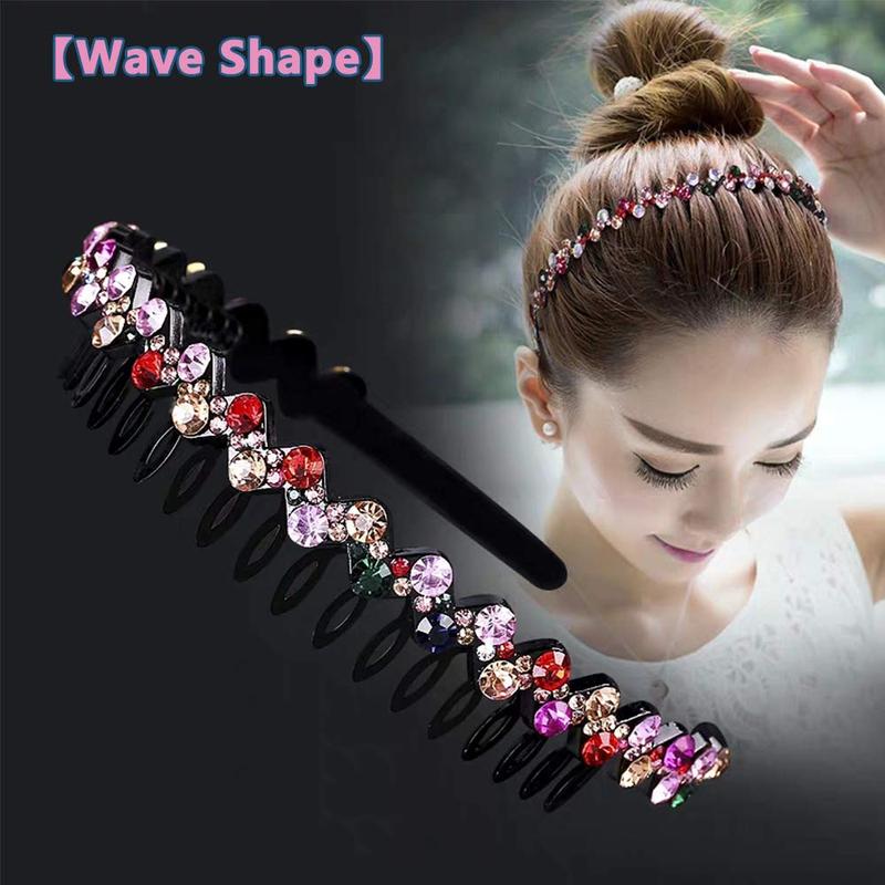 6 Pack Wave Rhinestone  Comb Headbands for Women, CORGIMHZ Flower Crystal Hairband Hair Hoop with  Non-Slip Hard Plastic 3 Pattern (Shiny 6 Colors)