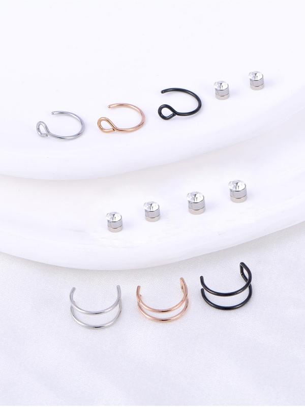 Rhinestone Decorated Nose Ring, Stainless Steel Magnet Nose Ring Jewelry, Body Jewelry for Party, Daily Clothing Decor for Girl, Trendy All-match & Exquisite Jewelry for Birthday Gift