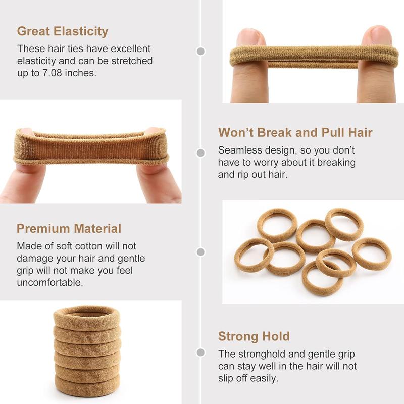 100 count Thick Seamless Hair Ties, Ponytail Holders Hair Accessories No  for Thick Hair (Light Brown Colors)