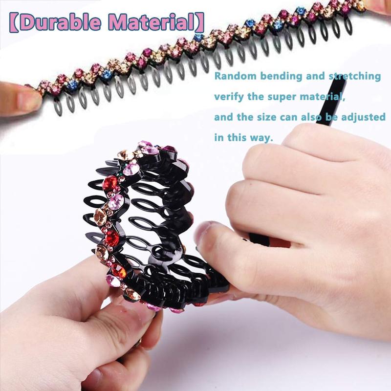 6 Pack Wave Rhinestone  Comb Headbands for Women, CORGIMHZ Flower Crystal Hairband Hair Hoop with  Non-Slip Hard Plastic 3 Pattern (Shiny 6 Colors)