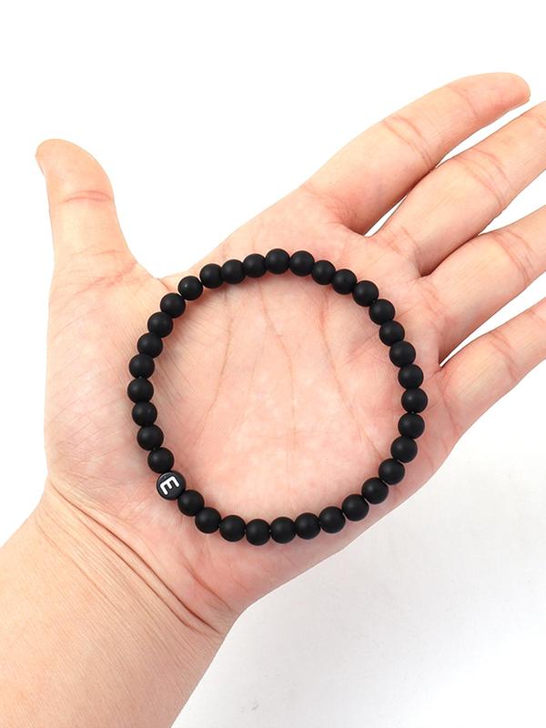 Simple Round Initial Beaded Bracelet,  Men's Fashionable Matte Bead Jewelry for Men Party, Daily Clothing Decor, Trendy Jewelry for Birthday Gift