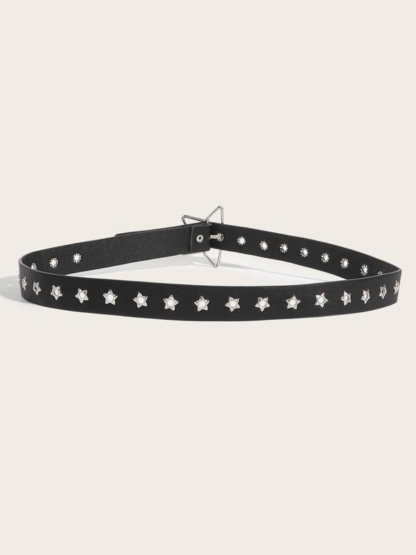 90s Vintage Fashion Star Decor Pu Leather Studded Belt Buckle, Punk Trendy Grommet Eyelet Design Star Y2k Belt, Rivet Decorated Waistband for Jeans Trousers