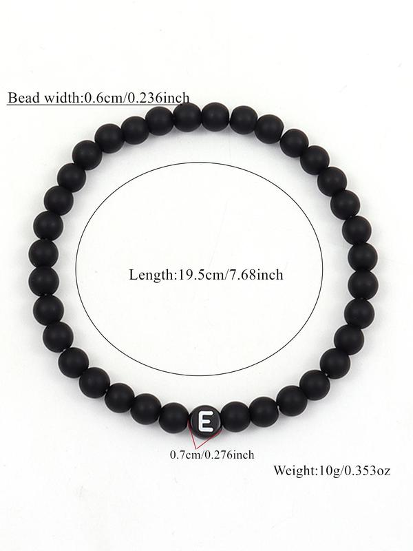 Simple Round Initial Beaded Bracelet,  Men's Fashionable Matte Bead Jewelry for Men Party, Daily Clothing Decor, Trendy Jewelry for Birthday Gift