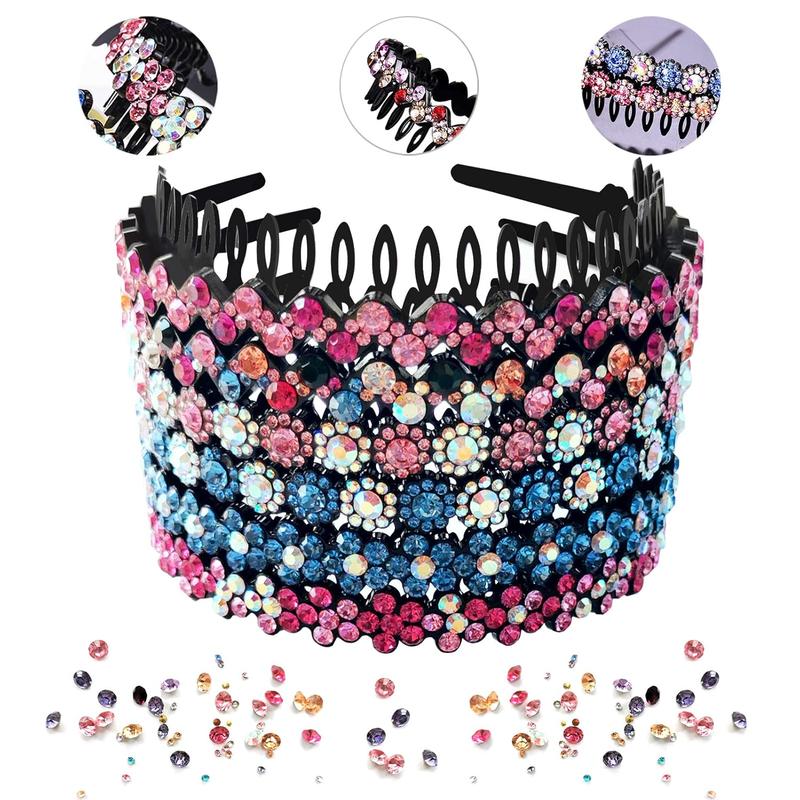 6 Pack Wave Rhinestone  Comb Headbands for Women, CORGIMHZ Flower Crystal Hairband Hair Hoop with  Non-Slip Hard Plastic 3 Pattern (Shiny 6 Colors)