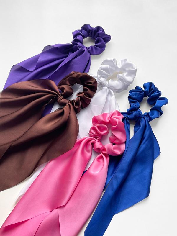 Summer Simple Plain Satin Hair Tie, Solid Color Ponytail Hair Tie, Fashion Hair Ties, Y2k Accessories for Women & Girls, Scrunchie Scarf