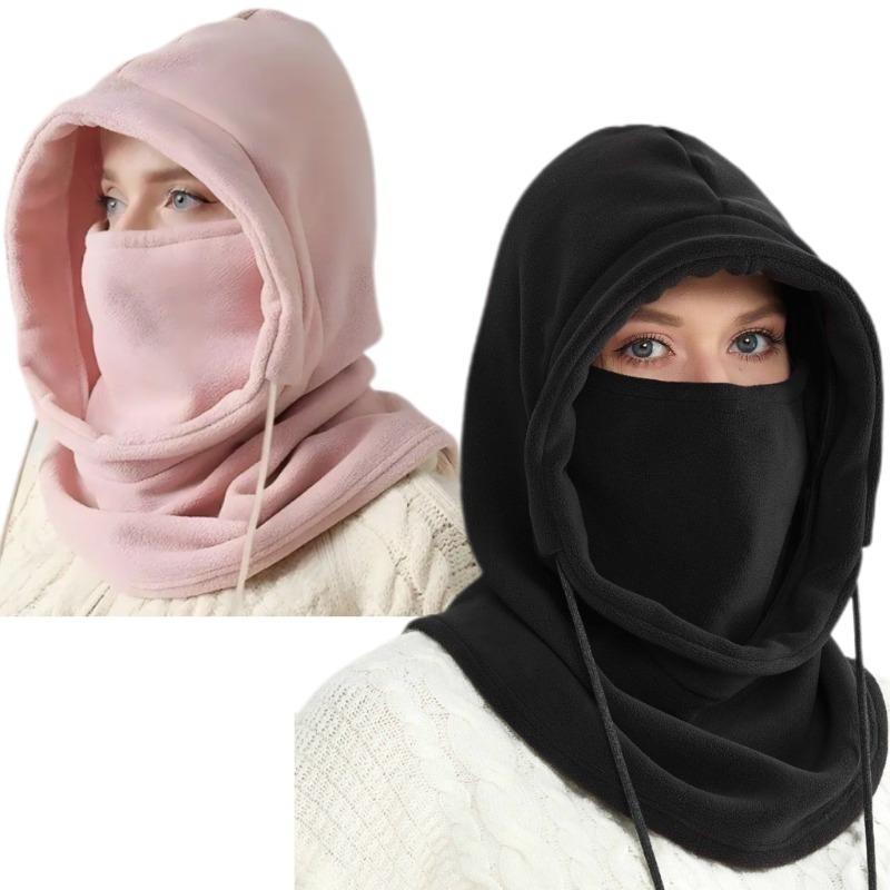 Winter Balaclava Hooded Scarf - 100% Polyester, Woven, Windproof, Warm Neck Gaiter with Hood for Outdoor Activities, Cycling, Skiing - Black, Pink, Khaki