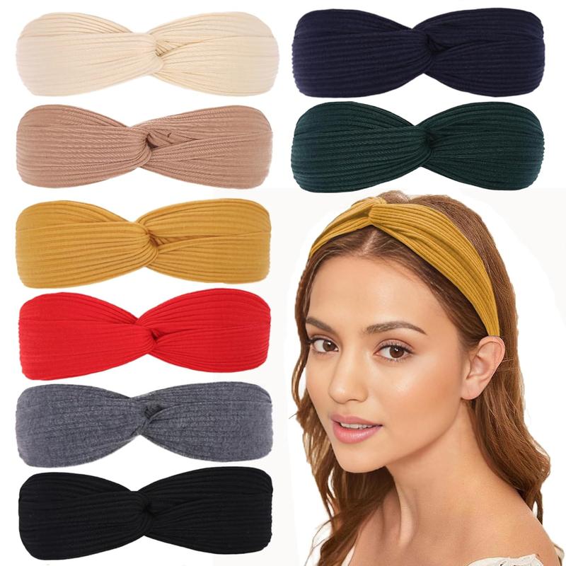 8 Pcs Women's Headbands Twisted Cross Elastic Headbands Yoga Workout Headbands Non-Slip Sweat Soft Headbands Solid Color Simple Versatile Hair Accessory Headbands