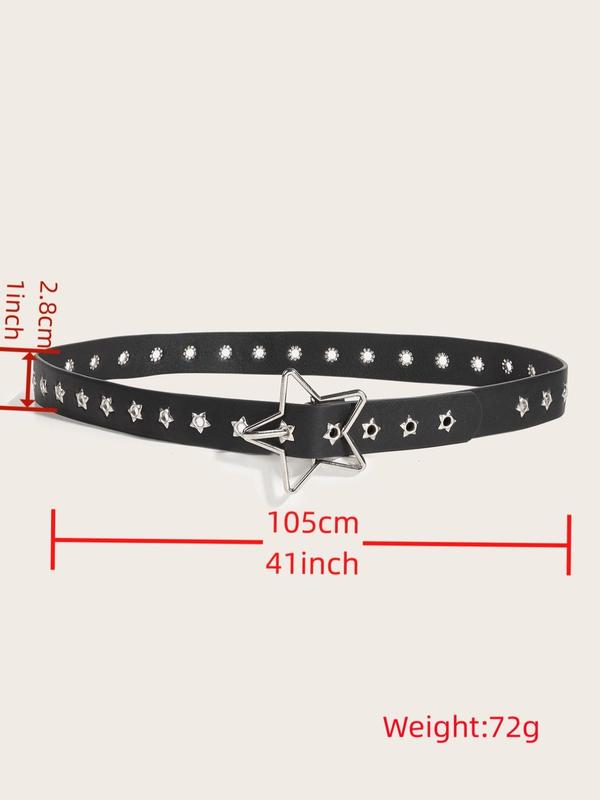 90s Vintage Fashion Star Decor Pu Leather Studded Belt Buckle, Punk Trendy Grommet Eyelet Design Star Y2k Belt, Rivet Decorated Waistband for Jeans Trousers