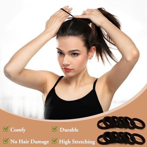 2 PCS Large Black Hair Ties for Women and Girls - High Stretching, Thick Seamless Cotton, No Damage Elastics (2 Inch Diameter)