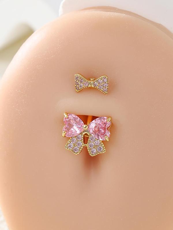 Rhinestone Bow & Butterfly Decor Belly Button Nail, Women Belly Piercing Body Jewelry for Evening Party, Belly Button Accessories for Daily Wear