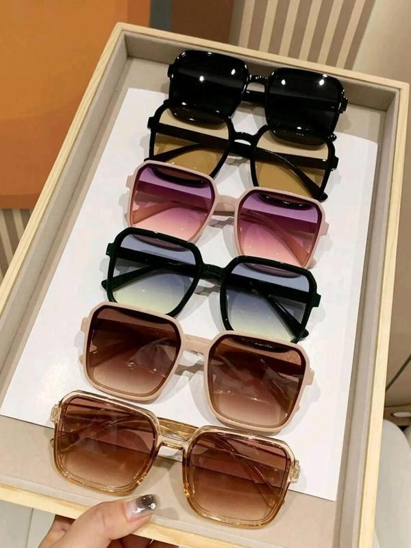 Unisex Simple Style Mixed Color Sunglasses, 2024 Summer Trendy Casual Square Frame Sun Protection Glasses for Everyday Use, Fashion Accessories for Outdoor Activities