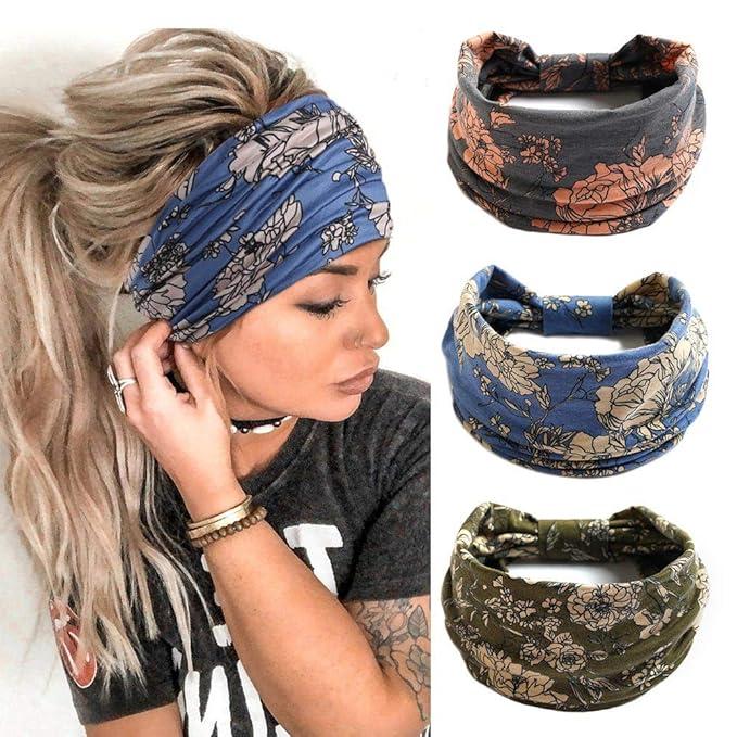 Floral Boho Headbands for Women – Stretchy, Fashionable, and Comfortable Hair Accessories (3-Pack)