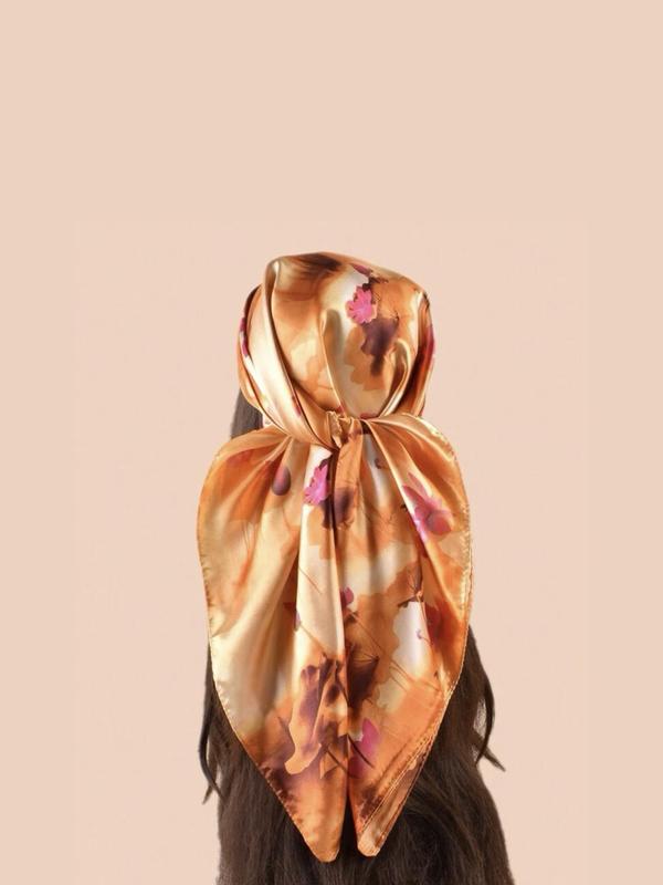 Women's Floral Print Square Scarf, Elegant Fashionable Headscarf for Daily Wear, Casual Trendy Satin Scarf for Summer