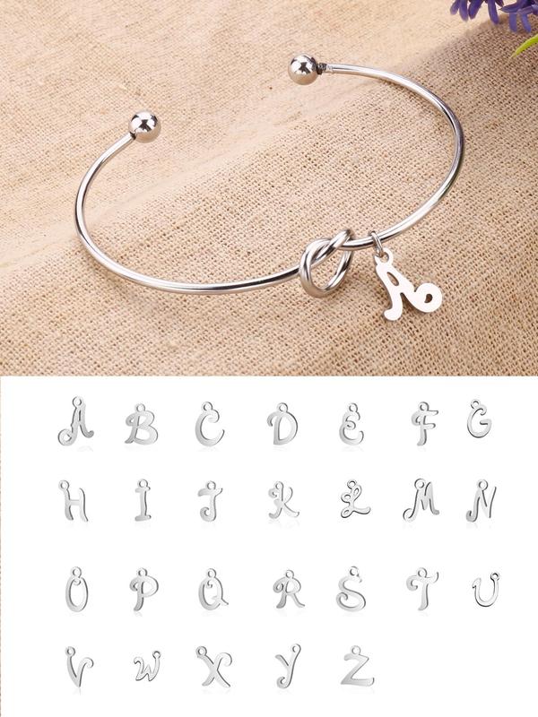 26 Letter Charm Knotted Design Cuff Bracelet, Trendy Fashion Stainless Steel Jewelry Accessories for Men and Women, Creative Party Holiday Gift for Her