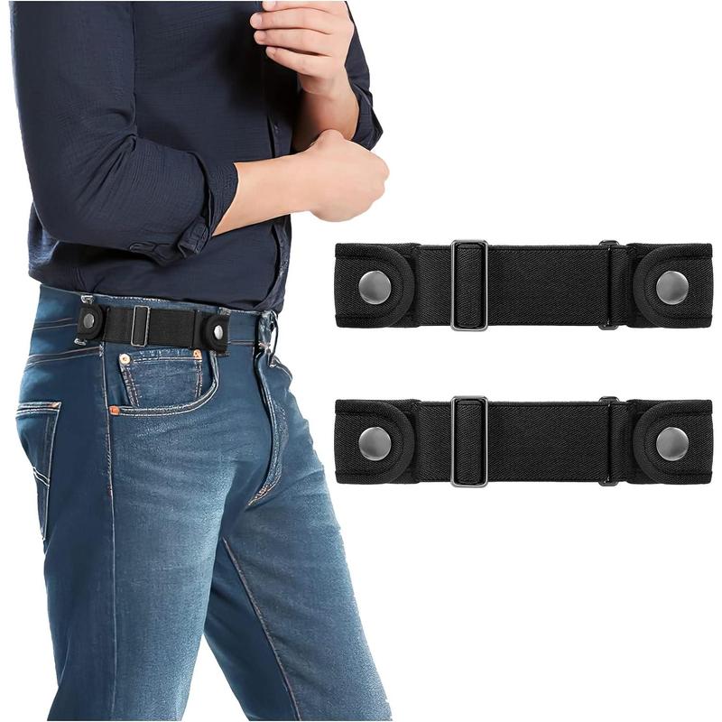 2 Pack No Buckle Belts for Men Women Side Belt Elastic Stretch Adjustable Invisible Belt Fits 1.5 Inch Belt Loops