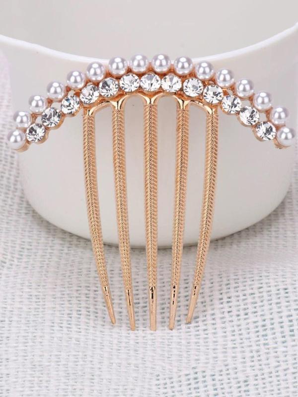 Women's Elegant Trendy Faux Pearl & Rhinestones Decorated Hair Pin, Graceful Exquisite Hair Pin For Party & Daily Use