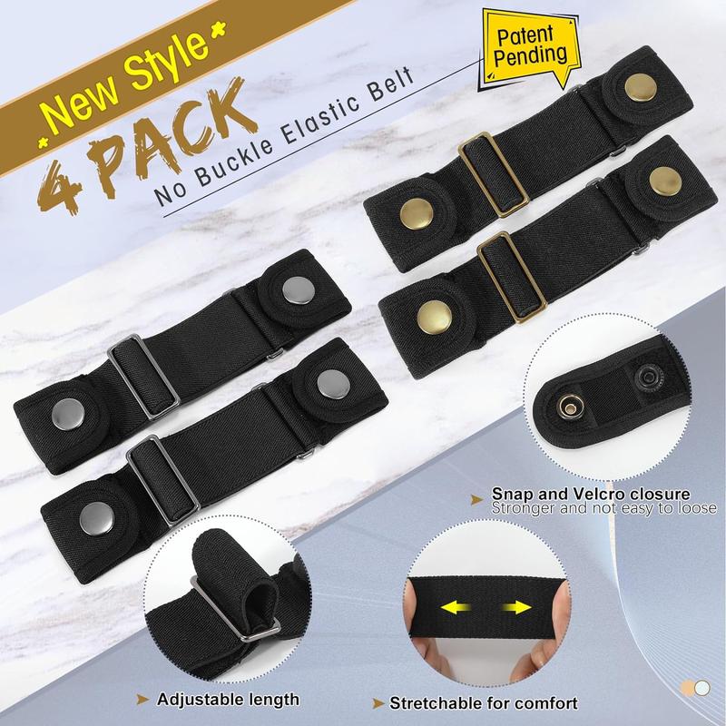 2 Pack No Buckle Belts for Men Women Side Belt Elastic Stretch Adjustable Invisible Belt Fits 1.5 Inch Belt Loops