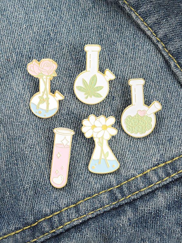 Cartoon Chemistry Elements Design Brooches, Cute Flower & Test Tube Design Brooch, Fashion Accessories for Women & Men, Creative Gift, for Birthday Gift