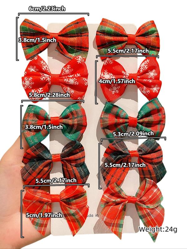 Christmas Themed Cute Plaid Pattern Bow Decor Hair Clips, Christmas Themed Hair Accessories for Women & Girls, Fashion Hair Accessories for Party, Daily Clothing Decor