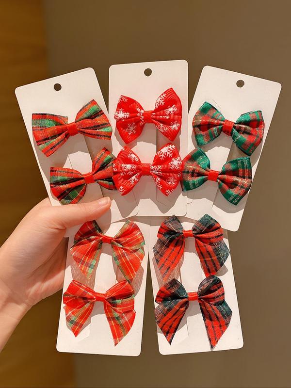 Christmas Themed Cute Plaid Pattern Bow Decor Hair Clips, Christmas Themed Hair Accessories for Women & Girls, Fashion Hair Accessories for Party, Daily Clothing Decor