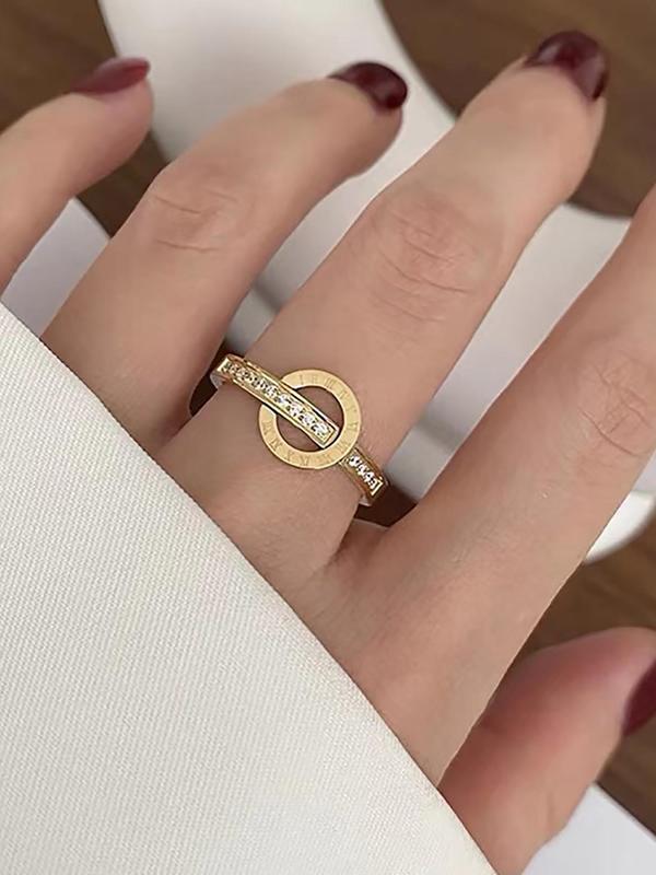 Women's 2024 New Elegant Rhinestone Ring, Exquisite Trendy Roman Numeric Deisgn Ring, Fashionable Jewelry for Daily & Party Decoration As Birthday Gift