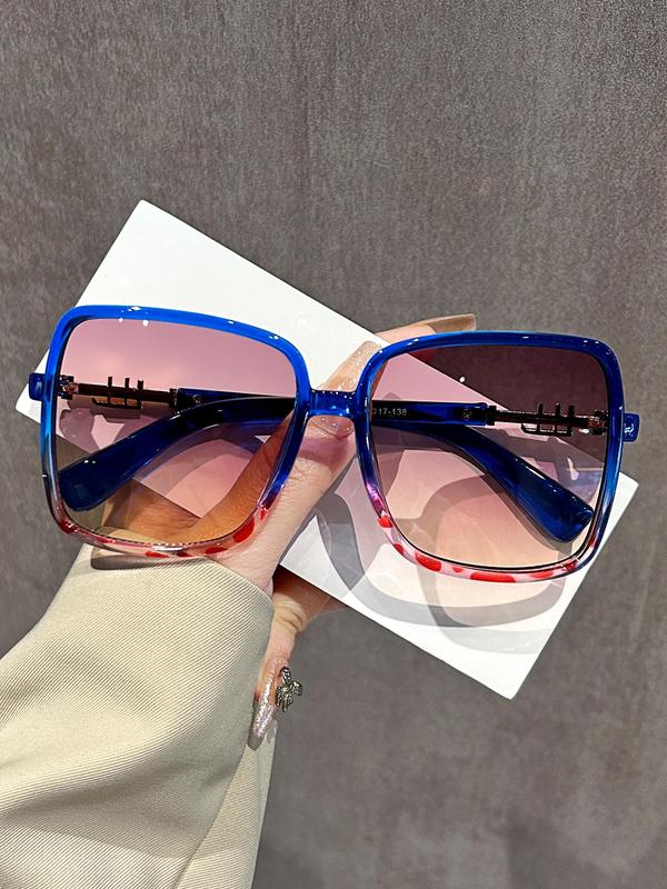 Unisex Y2k Style Colorblock Designer Sunglasses, Punk Trendy Oversized Square Frame Sunglasses for Everyday Use, Fashionable Glasses Trends 2024 for Men & Women