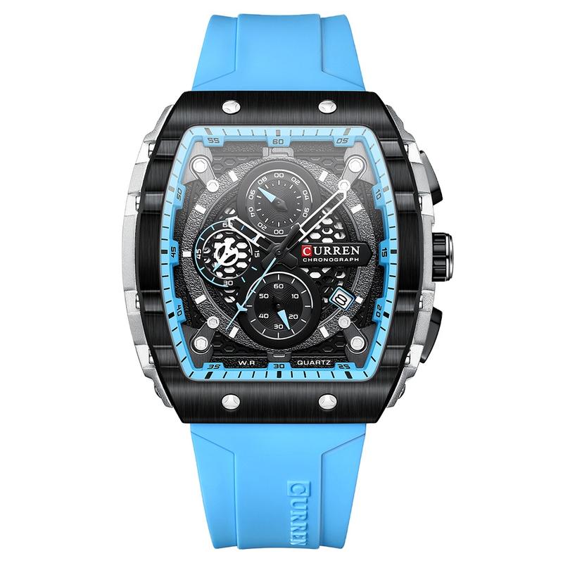 CURREN 8442 Quartz Man WristWatch Tonneau Waterproof Chronograph Men Watch Silicone Sport Male Clock Auto Date Relogio Masculino