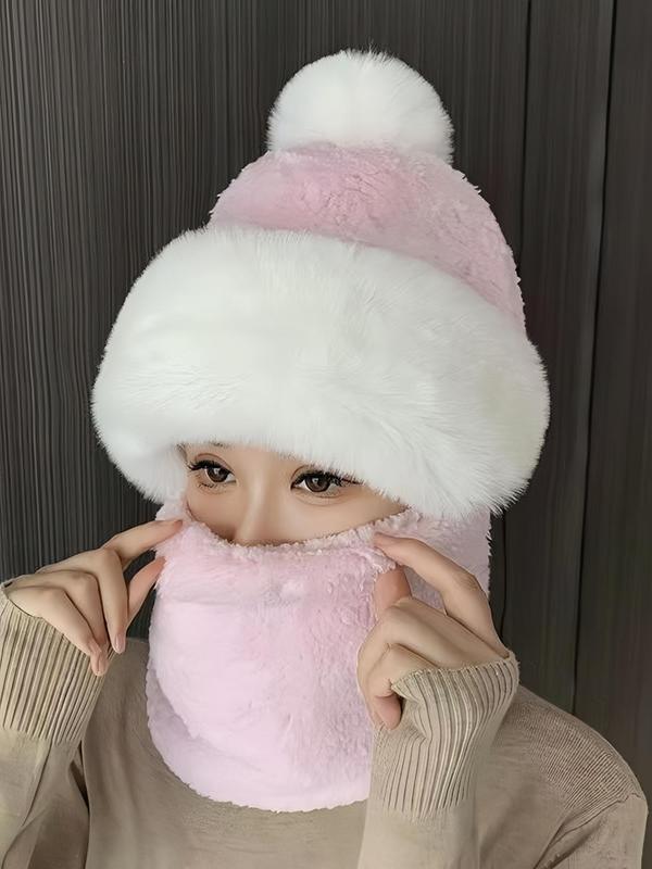 Women's Cute Solid Beanie Hat with Scarf, Thickened Warm Hat for Fall & Winter, Fashion Accessories for Women & Girls