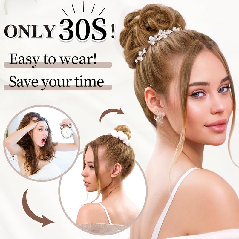 MAQUIUAGE Messy Bun Hair Piece Wavy Curly Scrunchies for Women Hair Bun Hair Piece with Elastic Band Scrunchies Stretchy Fluffy Chignon Ponytail Hairpieces Updos for Women