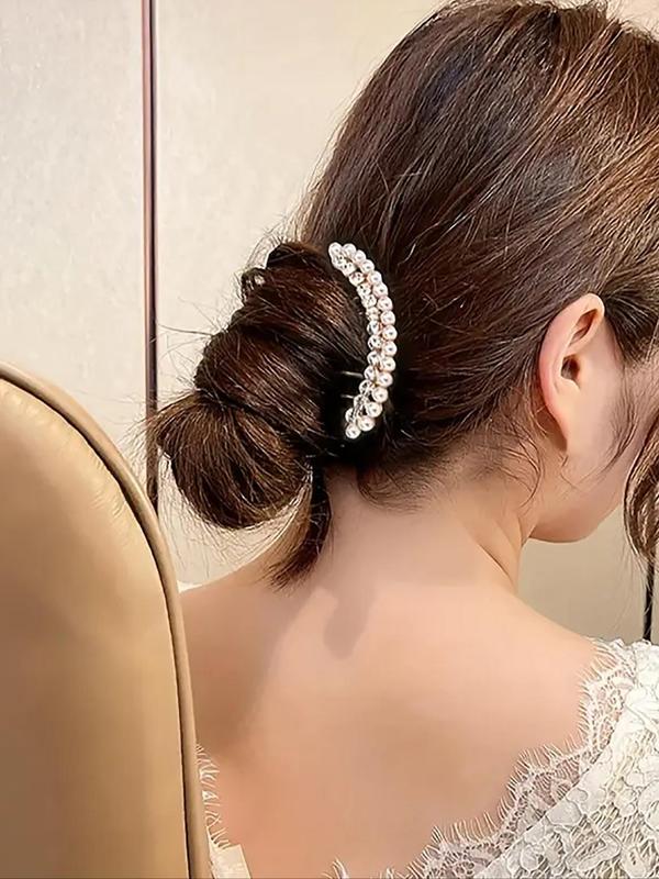 Women's Elegant Trendy Faux Pearl & Rhinestones Decorated Hair Pin, Graceful Exquisite Hair Pin For Party & Daily Use