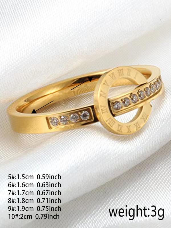 Women's 2024 New Elegant Rhinestone Ring, Exquisite Trendy Roman Numeric Deisgn Ring, Fashionable Jewelry for Daily & Party Decoration As Birthday Gift