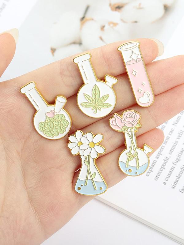 Cartoon Chemistry Elements Design Brooches, Cute Flower & Test Tube Design Brooch, Fashion Accessories for Women & Men, Creative Gift, for Birthday Gift