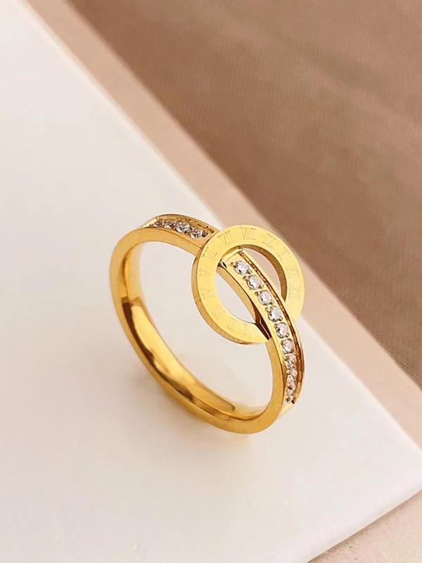 Women's 2024 New Elegant Rhinestone Ring, Exquisite Trendy Roman Numeric Deisgn Ring, Fashionable Jewelry for Daily & Party Decoration As Birthday Gift