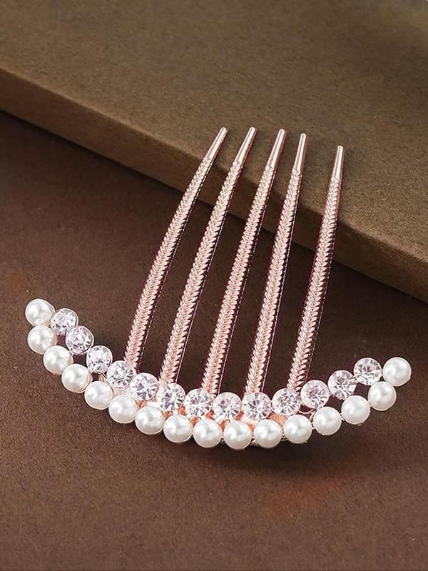 Women's Elegant Trendy Faux Pearl & Rhinestones Decorated Hair Pin, Graceful Exquisite Hair Pin For Party & Daily Use